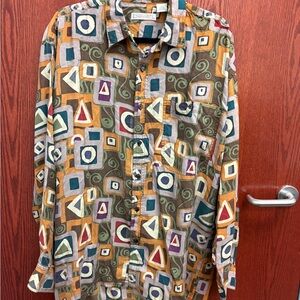 Vtg Expressions Worldwide Silk Men’s Medium Shirt Geometric Abstract Long Sleeve